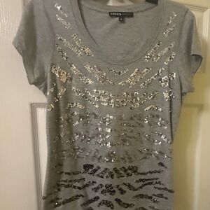 Chaus Women's Silver Sequin Short Sleeve Tee